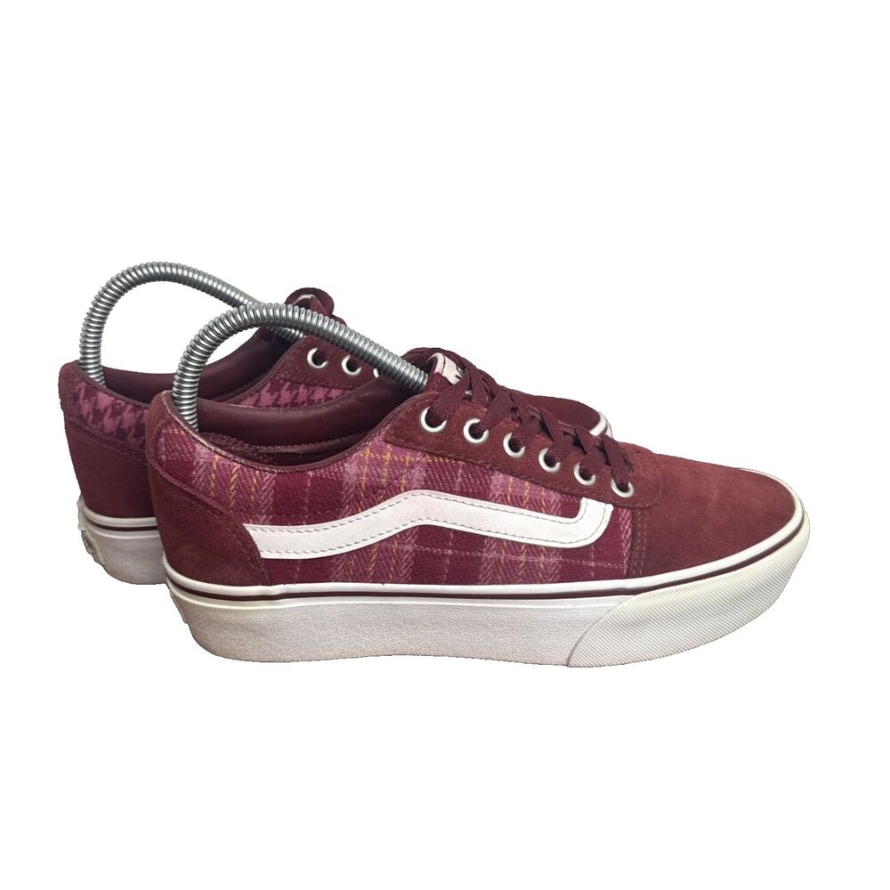 Vans Off The Wall Old Skool Womens Shoes Size 8 Maroon Burgundy Plaid Sneakers - Picture 3 of 7